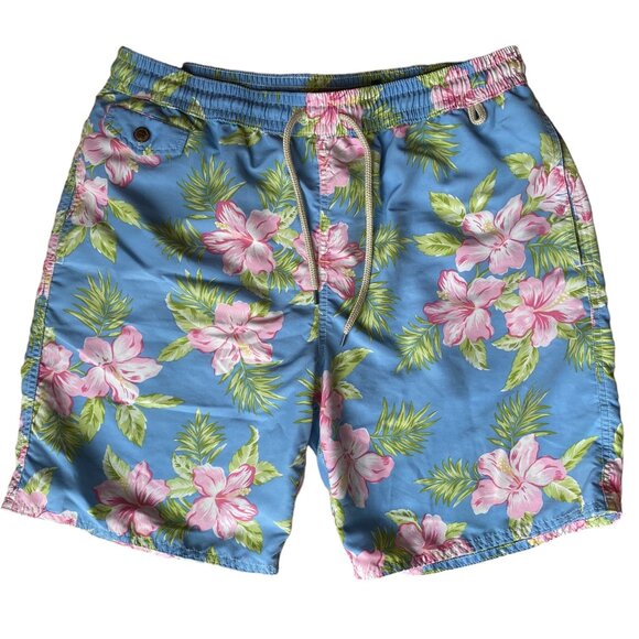 Polo Ralph Lauren Me's Tropical Swim Short Trunks Floral Retro Beach Hawaiian -L